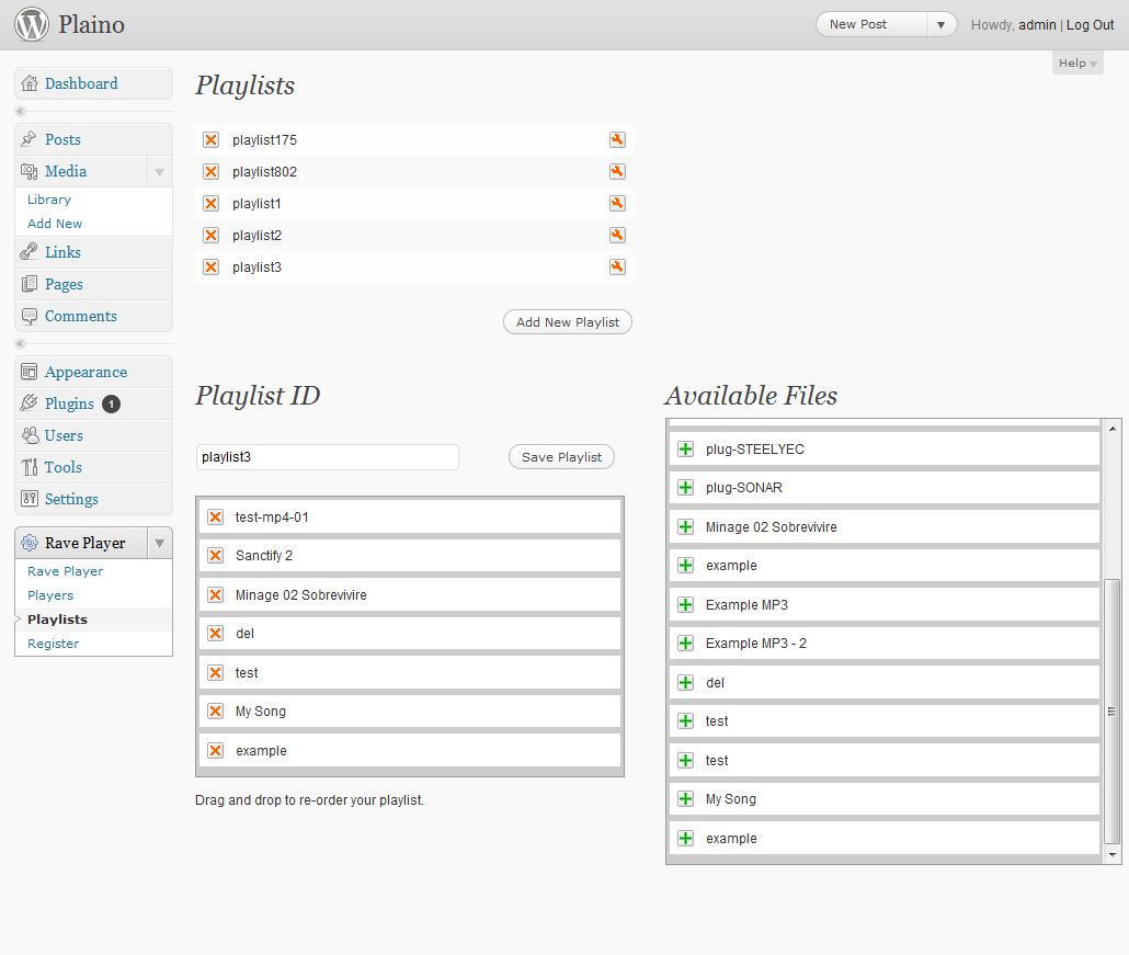 Screenshots for Rave Player Wordpress Plugin